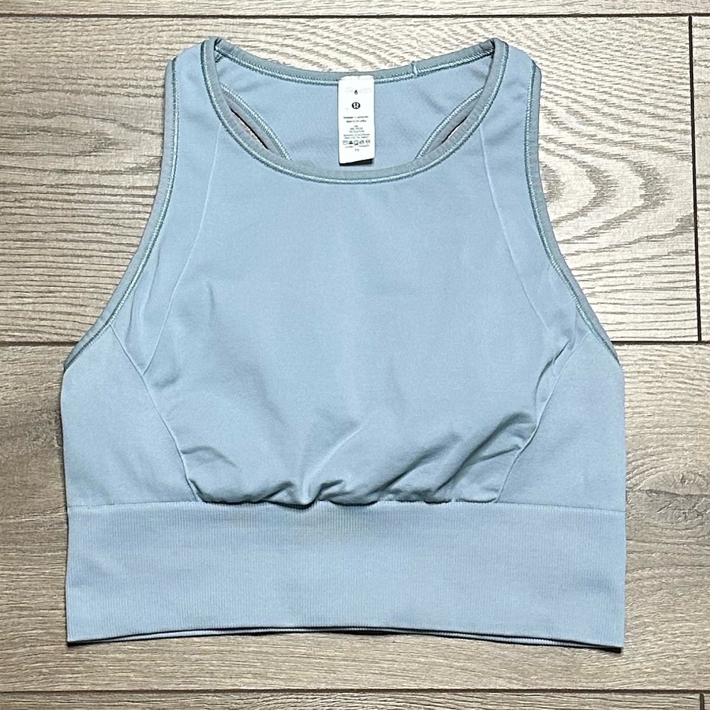 Lululemon Ebb To Train Long Line Sports Bra Medium Support C/D Chambray‎ Blue 6